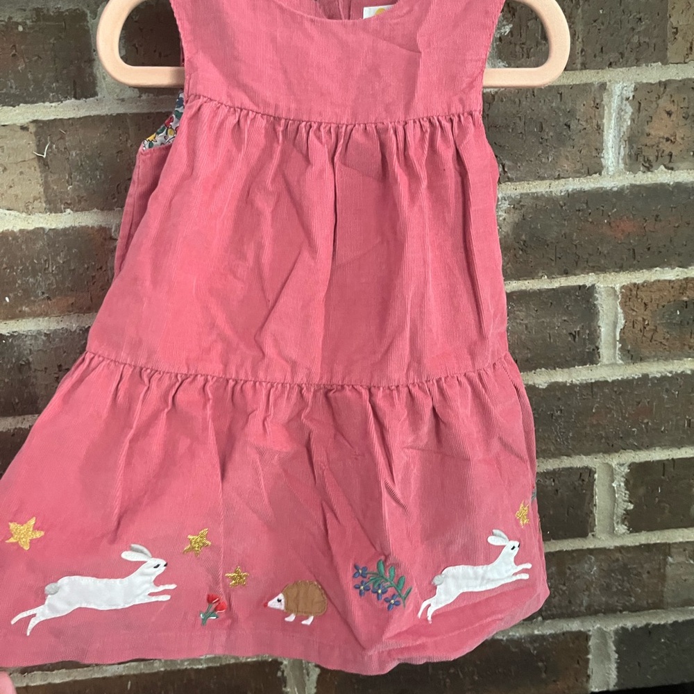 Boden Coral Dress with Embroidered Animals